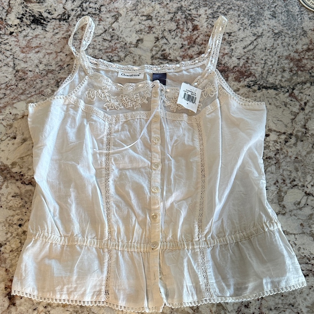 NWT White Lace Button-Up Blouse